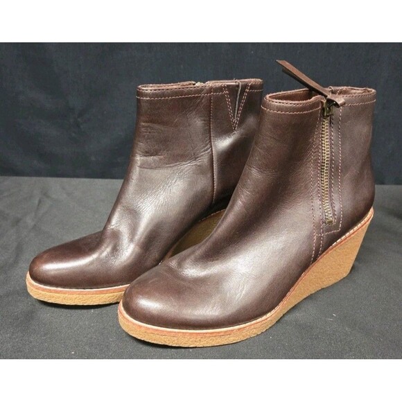 COLE HAAN Auden Waterproof Leather Wedge Ankle Boot Size 7 Chestnut Brown - Picture 1 of 6
